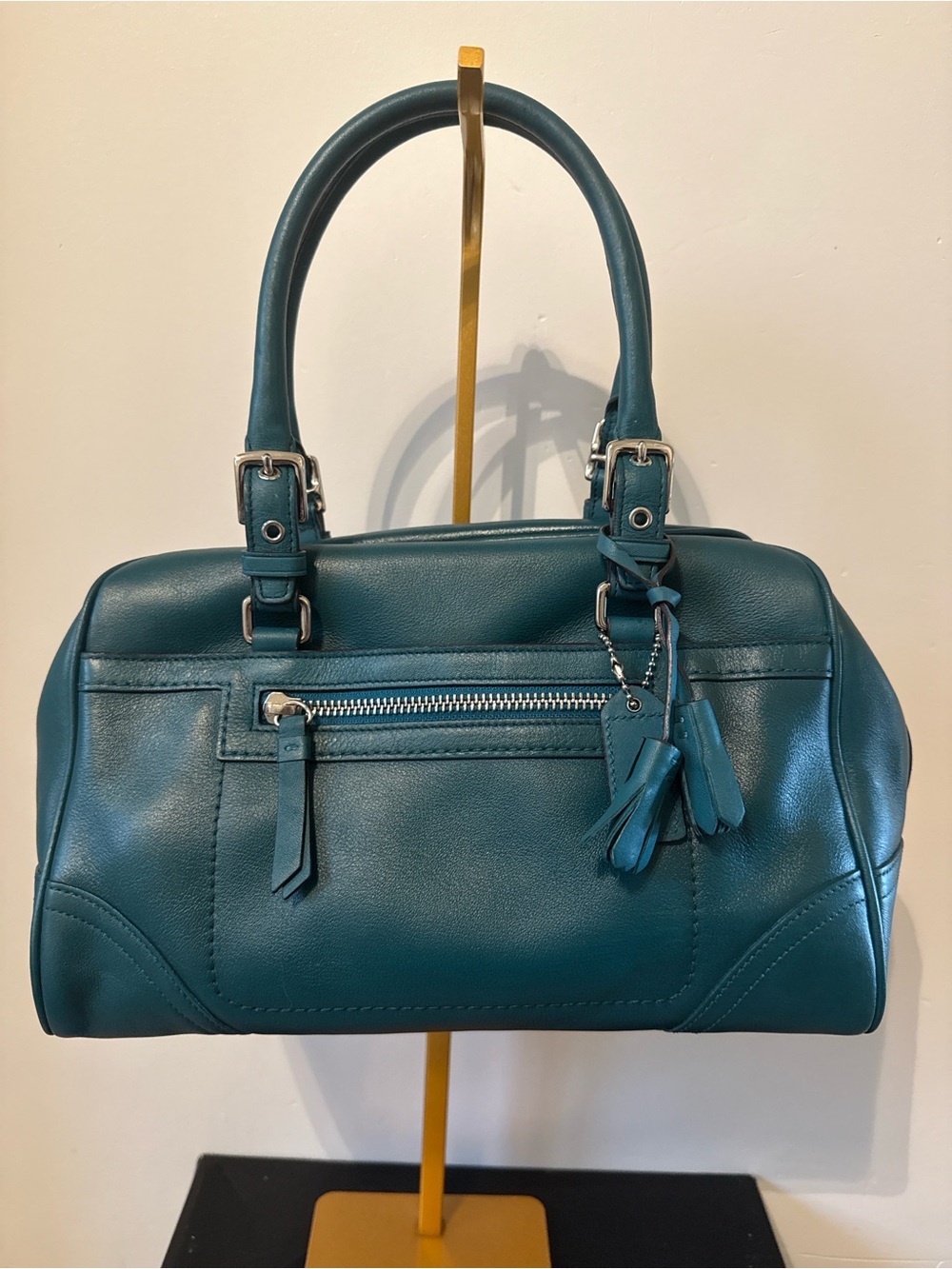 Vintage Coach Hamptons Teal Leather Satchel Handbag